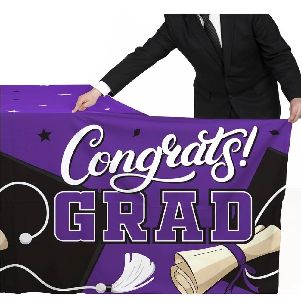 Gatherfun Graduation Decorations 2 PC Purple Plastic Tablecloth 54"x108" s34 - Picture 3 of 7